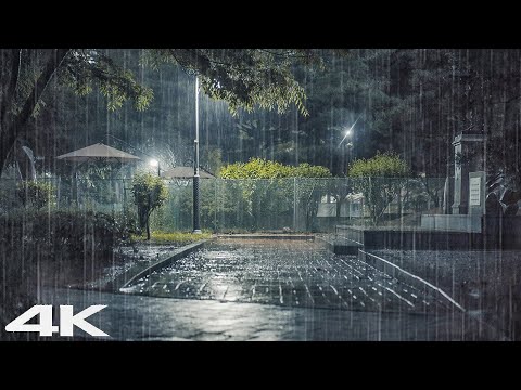 快速入睡 _ 美丽的夜晚公园里的大雨和雷声_ 白噪声 ASMR