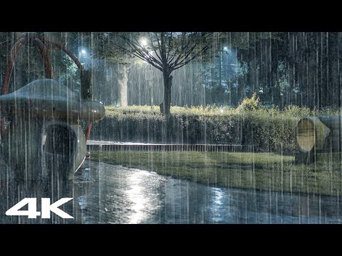 释放负能量 _ 夜间在空荡荡的公园里睡觉的柔和雨声 _ ASMR
