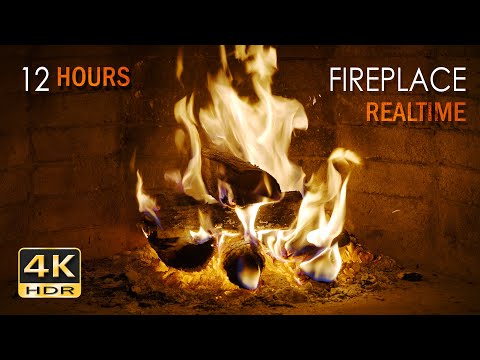 震撼 4K HDR｜12 小时 REALTIME 壁炉火焰燃烧视频 & 噼啪声｜NO LOOP 全程无重复循环｜Ultra HD 超高清｜沉浸式真实壁炉体验