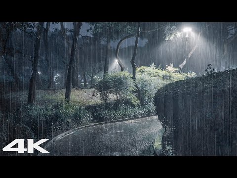再见失眠_ 舒适的夜晚公园里雷声大雨