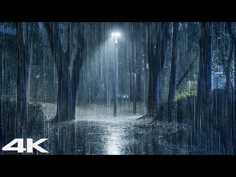 ASMR 雨 4K _ 森林公园夜晚大雨狂雷，瞬间入睡