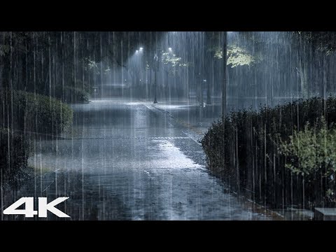 ?战胜失眠 _ 公园倾盆大雨和夜间强大的雷暴声音