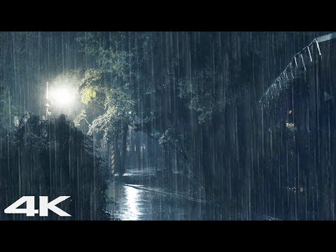 3分钟快速入睡_ 晚上公园金属屋顶上的大雨和雷声