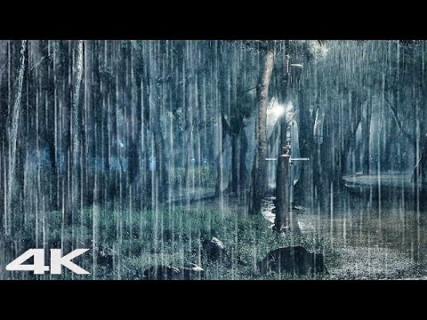?不再失眠 _ 大雨和雷声笼罩夜间安静的公园 _ ASMR